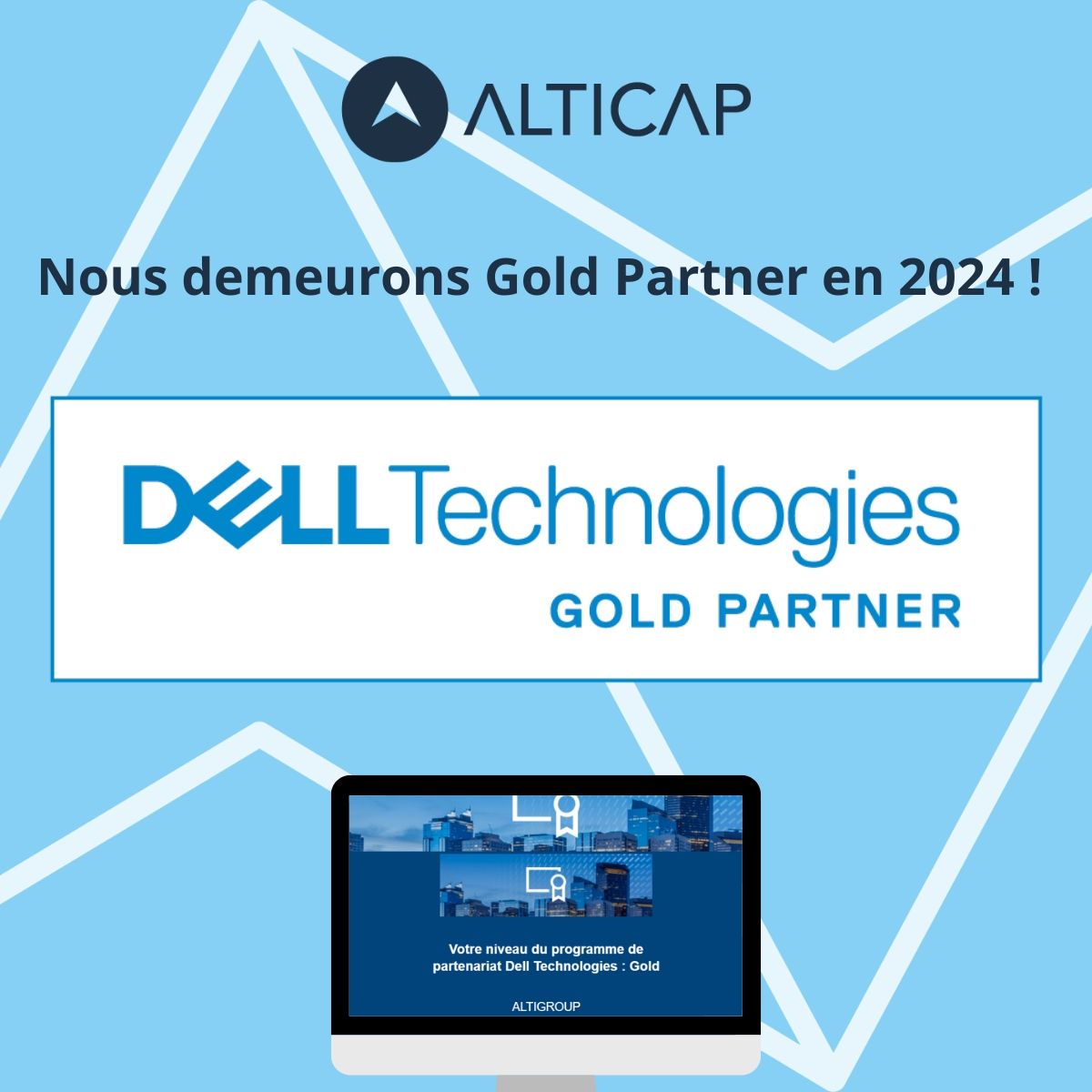 🏅⚡ Nous sommes heureux de confirmer notre niveau de partenariat #Gold chez Dell Technologies en 2024 !
 
Ce statut est le fruit d'une collaboration de longue date entre Alticap et Dell. 
 
Découvrez toutes nos solutions Infrastructures &amp; Réseaux 👉 lnkd.in/etCFxMer