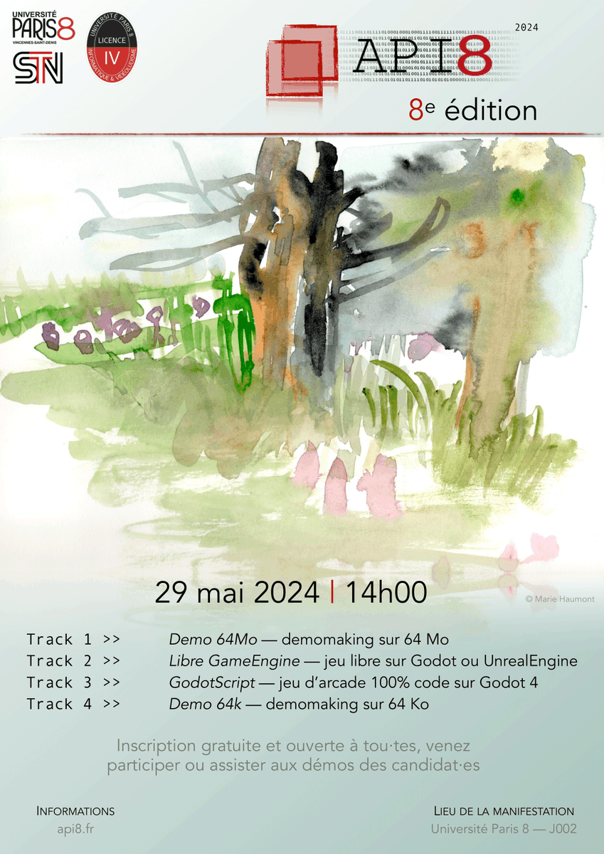 ConcoursAPI8's tweet image. 📢Le Concours de Codage API8 2024 est de retour pour sa 8ème édition (voir api8.fr) !
@UnivParis8
📅 29 mai 2024
📍 Université Paris 8 Saint-Denis
#StudentCodingCompetition #CodingForStudents #api8