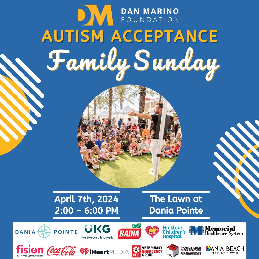 Don't miss out! Grab your FREE ticket today for the Dan Marino Foundation's Autism Acceptance Month Family Sunday Event! Click the link in our Bio to get your ticket today