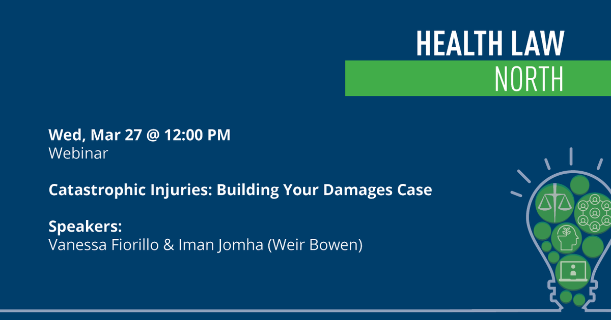 CBAAlberta's tweet photo. Tomorrow, Vanessa Fiorillo and Iman Jomha of @weirbowen discuss strategies and considerations in building a strong damages case when plaintiffs experience catastrophic injuries at our Health Law Section.

Register: https://t.co/SsVEBe2GIp https://t.co/SgcaDZH1PY
