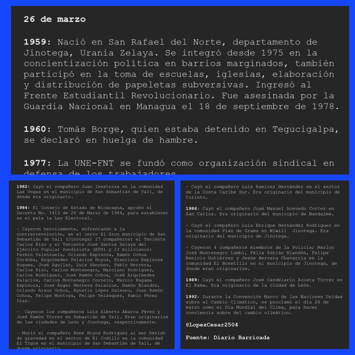 ✅️Efemérides 26 Marzo 1959 : Nació en San Rafael del Norte, departamento de Jinotega, Urania Zelaya. 📌Valentía Coraje Nobleza Siempre en Nuestro Recuerdo, a los caídos años 1980 @mery_acen @lacayoriver @LaZelayita #UnidosEnVictorias Nicaragua