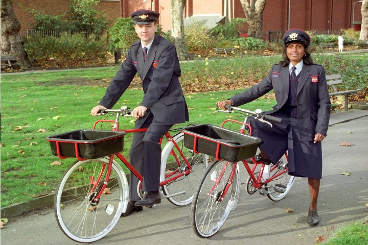 Two posties with new Pashley bicycles (1990)