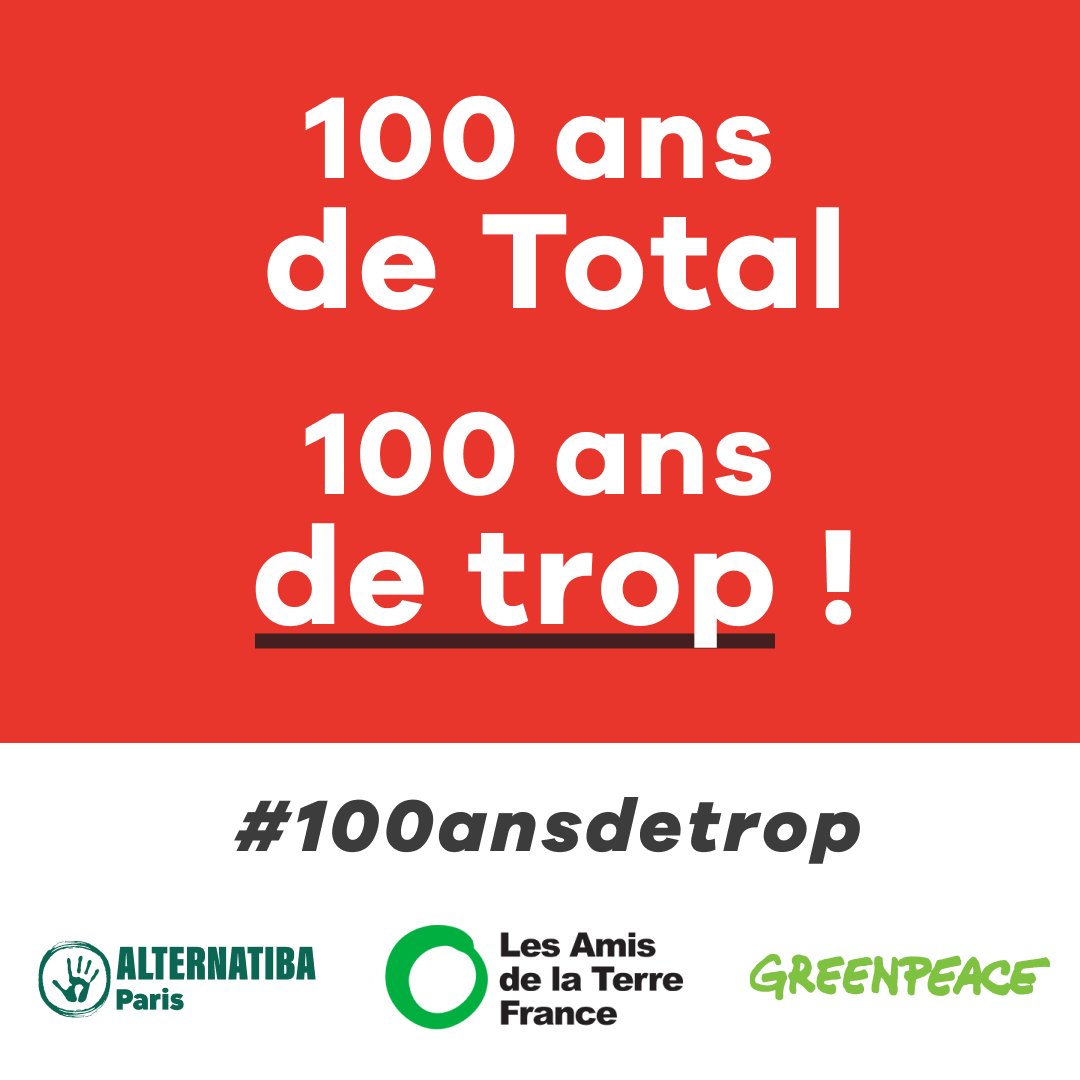 Cette année, @TotalEnergies fête cette année ses 100 ans.
🔴 100 ans de destruction du vivant et du climat
🔴 100 ans de mise en danger des populations et de notre santé
🔴 Des décennies de mensonges et de manipulation de la science

   C’est #100ansdetrop.