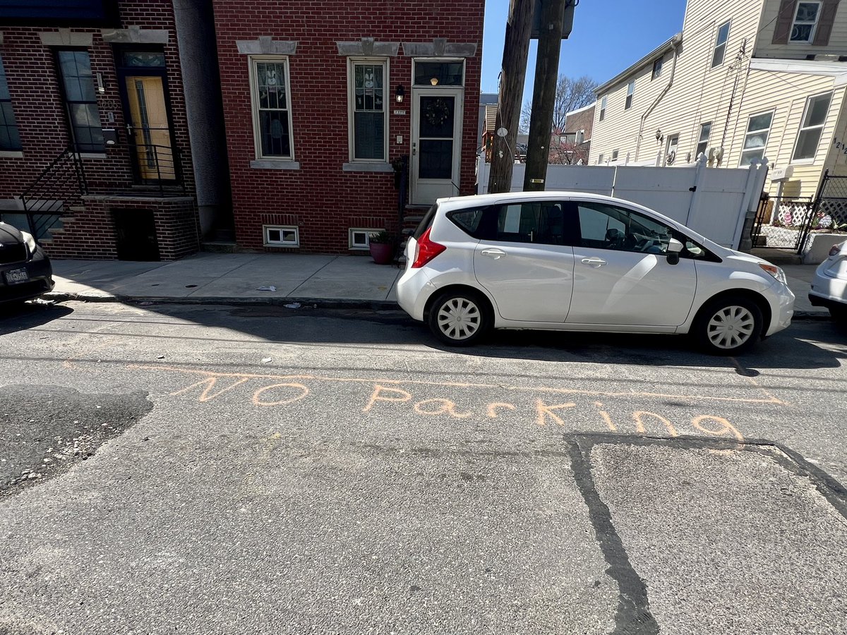 LRinaldiArt's tweet photo. So my neighbor just spray painted a rectangle in the street in front of his house and tried to create his own spot and that’s not how this works I laugh every time I see it https://t.co/iL1g5Gic0V