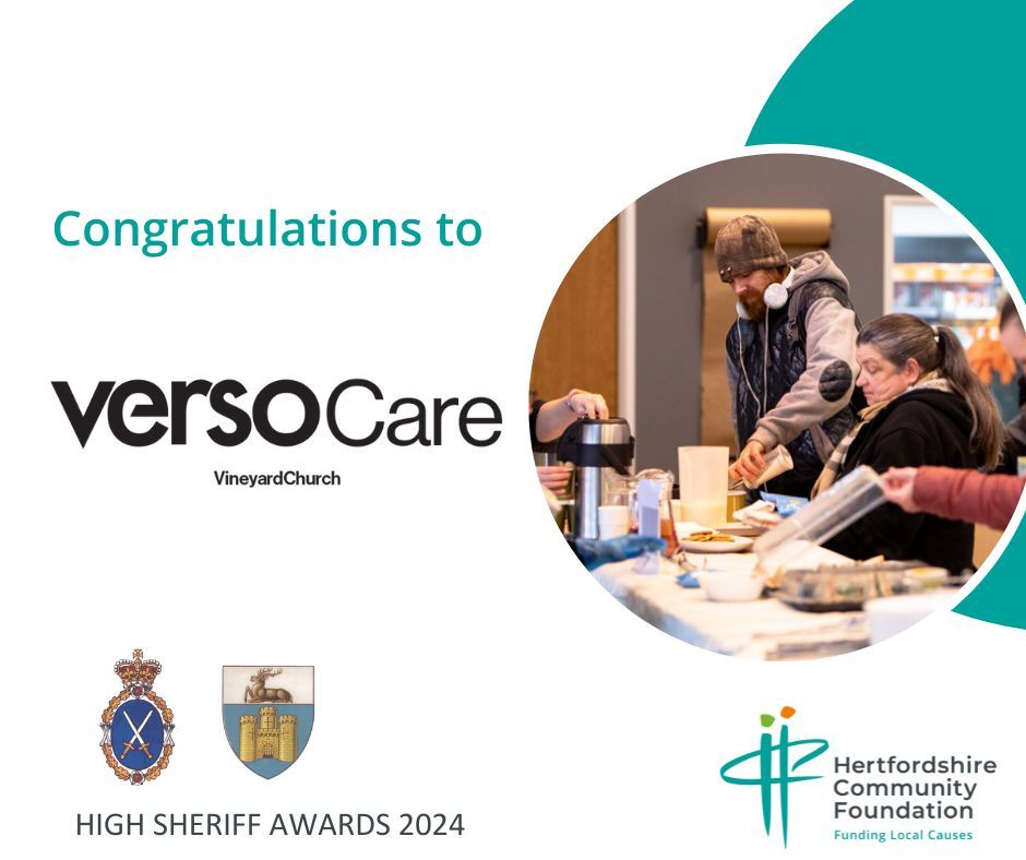 Verso Care, based at Vineyard Church in St Albans, has been awarded a High Sheriff Award! 🏆 Recognised for empowering independence, including a foodbank and work experience for ex-prisoners. Congrats, Verso Care! 🌟👏#HighSheriffAwards2024 @HertsSheriff