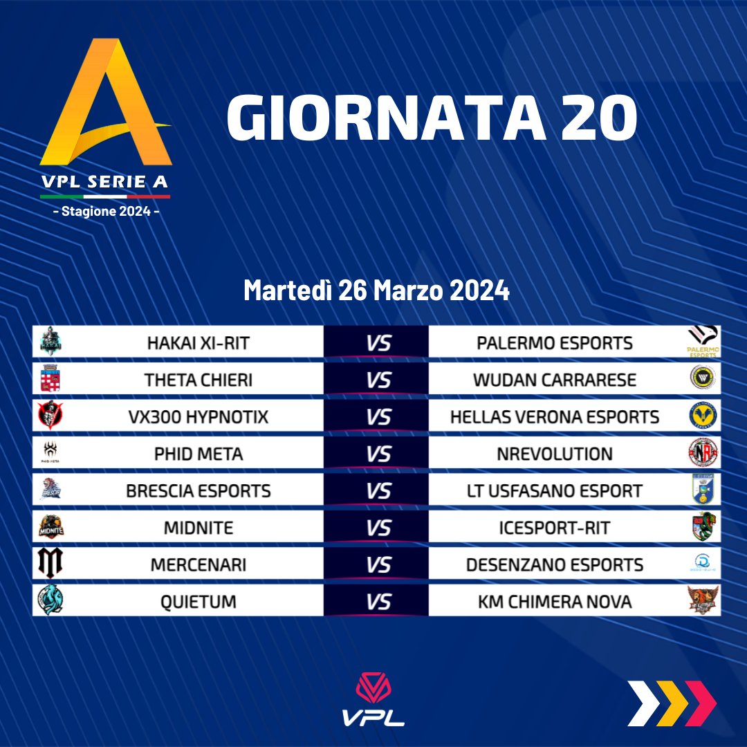 🏆VPL Serie A ⚽️Giornata 20 🔗virtualproleague.com/portal/en/cham… #vplitaly #esport #11vs11 #club #VPLSerieA #calciovirtuale