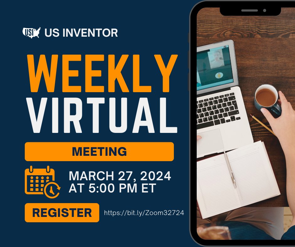 You're Invited! USI Weekly Zoom Meeting! When? Wednesday, 3/27/24 Time? 5:00 pm ET Agenda? Special Guest Speaker - Dr. Michael Doyle REGISTRATION IS REQUIRED. Register Here: us02web.zoom.us/meeting/regist… #USInventor #WeeklyZoom #VirtualMeeting #Inventors #Invited #Join