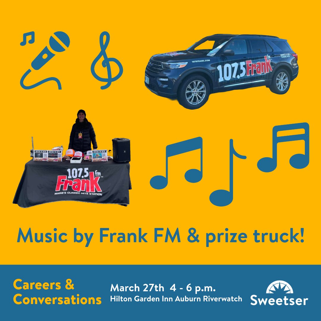 Join us for our Lewiston Auburn Careers & Conversations event this Wednesday at the Auburn Hilton from 4-6PM. FRANK FM will have their live truck providing music and giveaways and we’ll have yummy appetizers and drinks available to all who attend. Sweetser staff will be available…