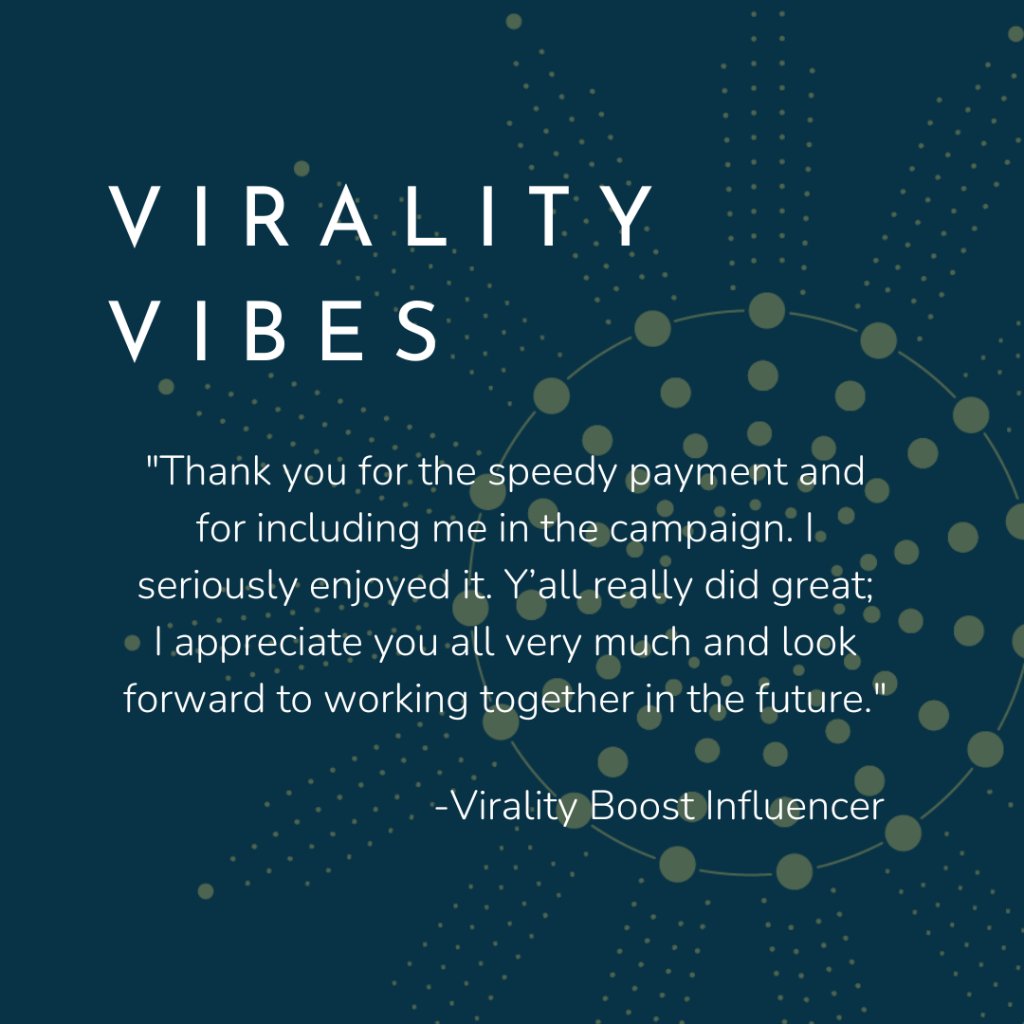 --Influencer quote on working with Virality Boost. We use vouched and verified influencers who want to be a part of growth and transparency. 🚀 ☀️ #ViralityBoost #ViralityVibes