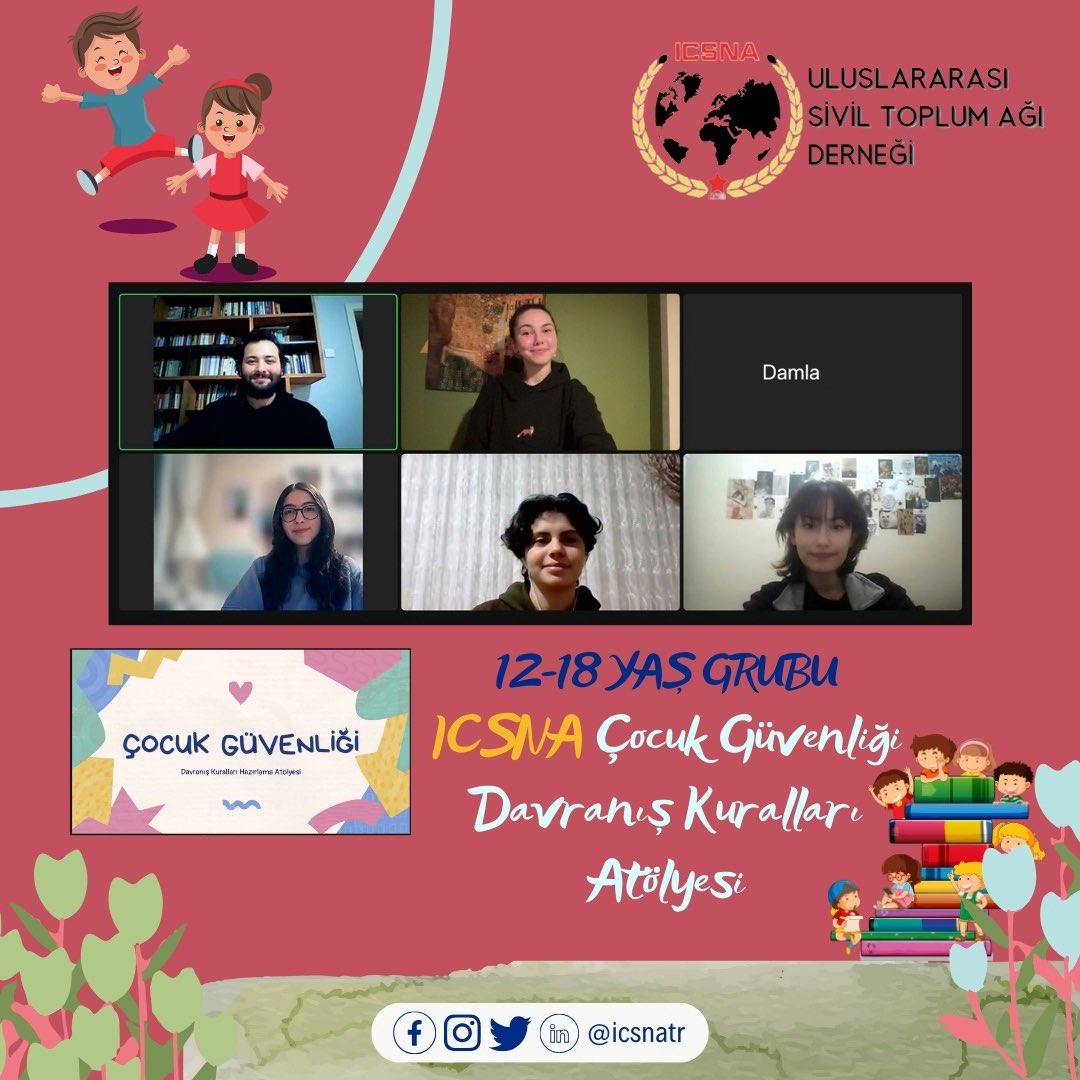 ICSNA olarak çocukların güvenliği ve refahı için önemli bir adım olarak değerlendirdiğimiz ICSNA Çocuk Güvenliği Davranış Kuralları Atölyesi için Türkiye’nin farklı illerinde yaşayan 12-18 yaşındaki 6 çocukla bir araya geldik.
#ÇocukHakları #Çocuklarlabirlikte #ÇocukGüvenliği
