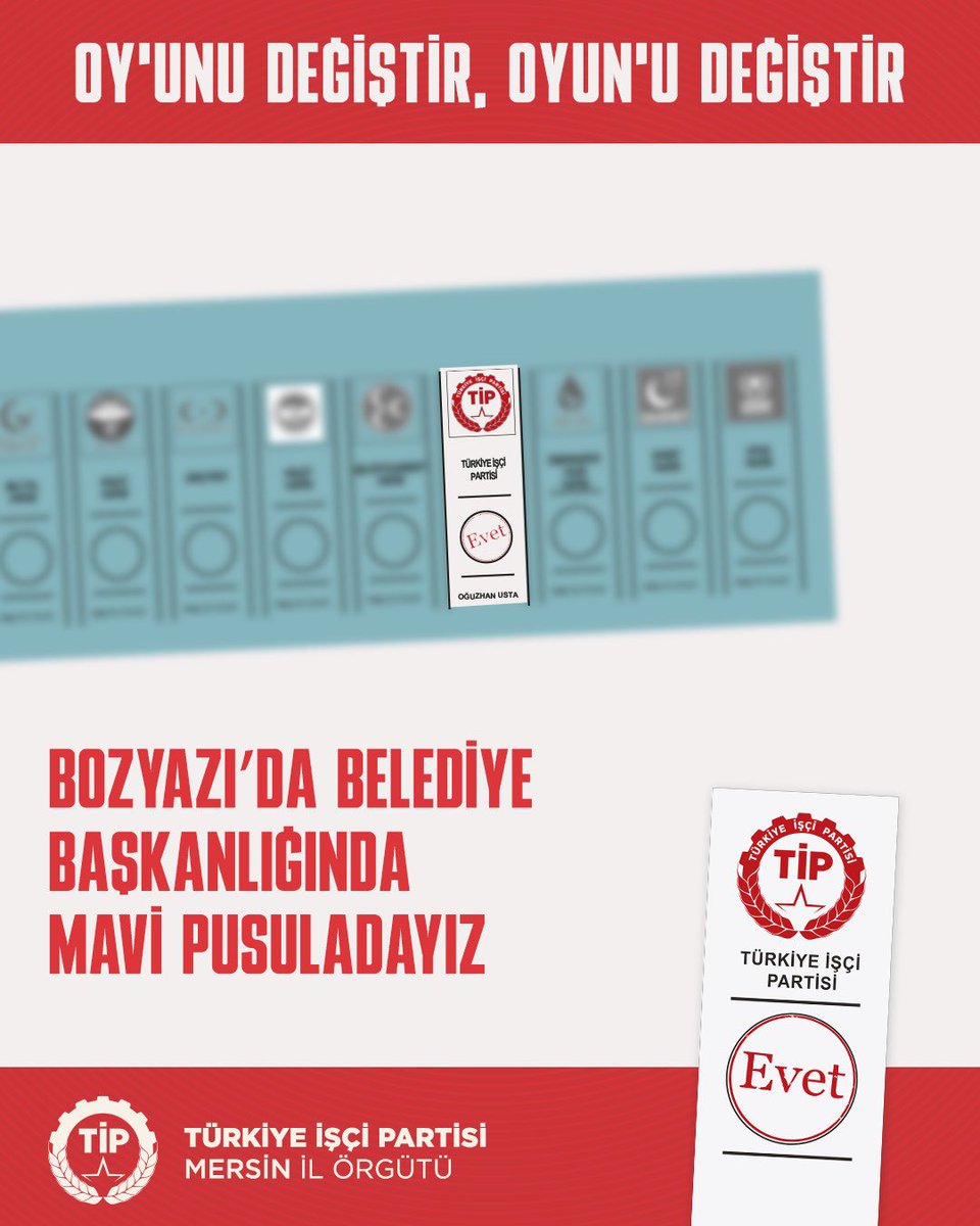 OY’UNU DEĞİŞTİR OYUN’U DEĞİŞTİR! Bozyazı’da İlçe Belediye Başkanlığı için MAVİ PUSULADA oylar Türkiye İşçi Partisi’ne #DeğişmekŞart #OylarTİPe #Bozyazı