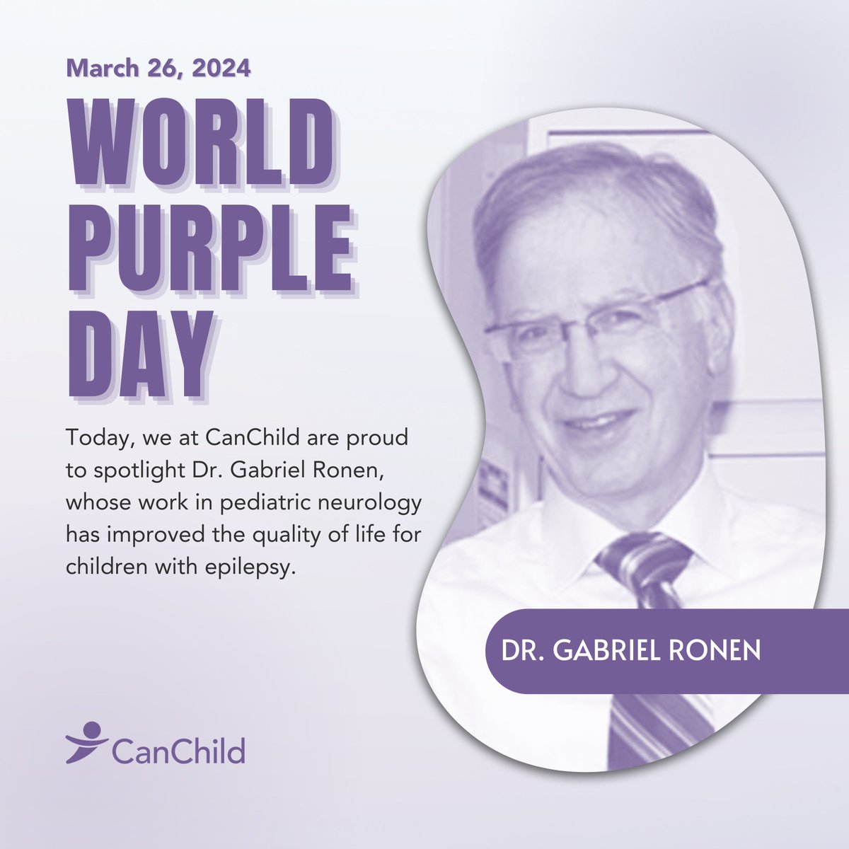 Today is #WorldPurpleDay! We at #CanChild are proud to spotlight Dr. Gabriel Ronen, whose work in pediatric neurology has improved the quality of life for children with #epilepsy. To learn more about Dr. Ronen's work, you can read his publication: pubmed.ncbi.nlm.nih.gov/36332540/