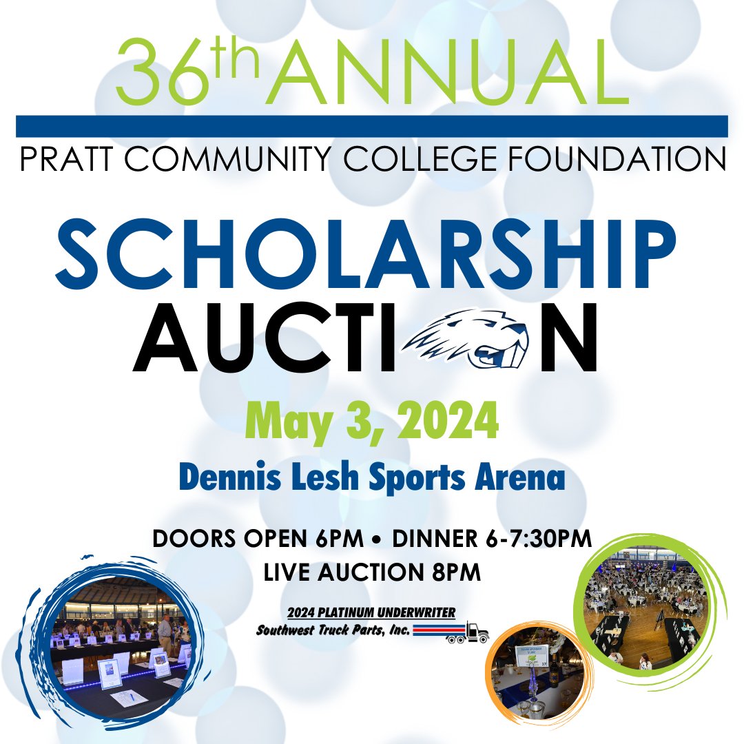 The Pratt Community College 36th Annual Foundation Scholarship Auction is just around the corner!
To purchase tickets or make donations: Call, email, or visit our website!
📞620-450-2240
📧donnamp@prattcc.edu
🌐prattcc.edu/pcc.../annual-…