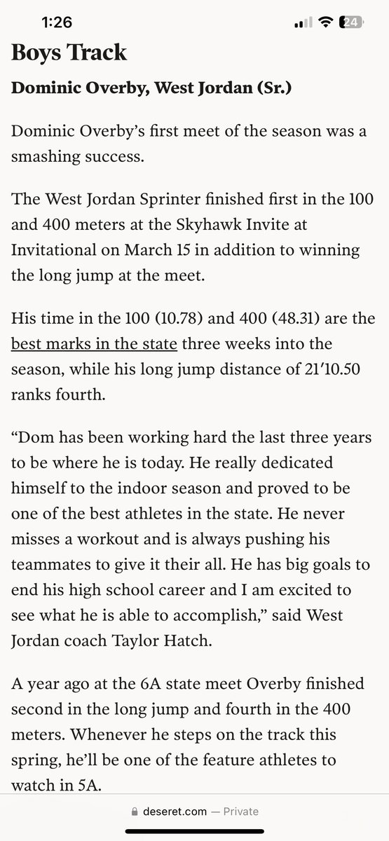 Dominic Overby (@overby_dom) on Twitter photo High school star athlete of the week this past week! High school star athlete of the week this past week!