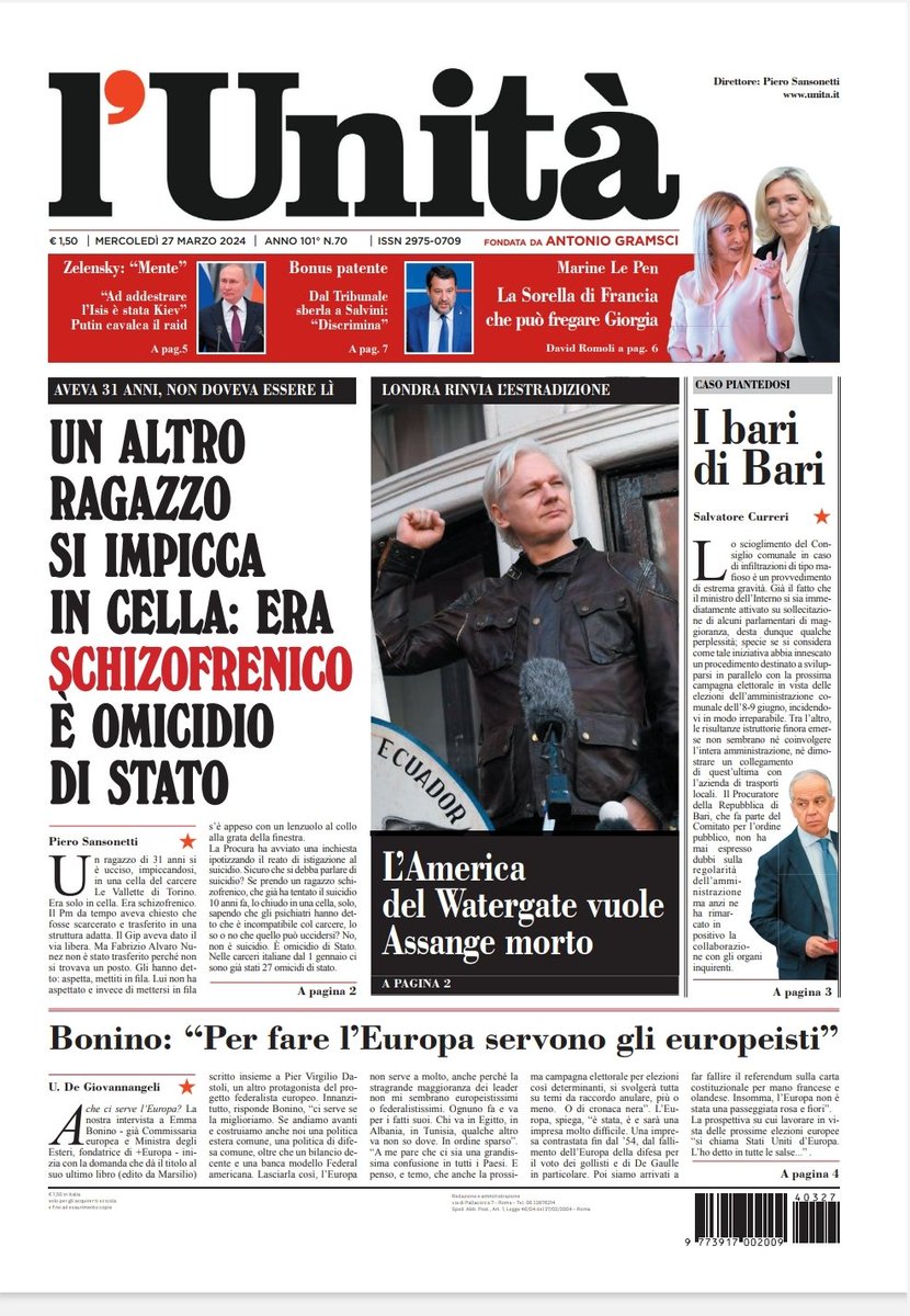 📰 La prima pagina dell’#Unità del #27marzo Abbonati subito: bit.ly/ABBONATI-SUBITO