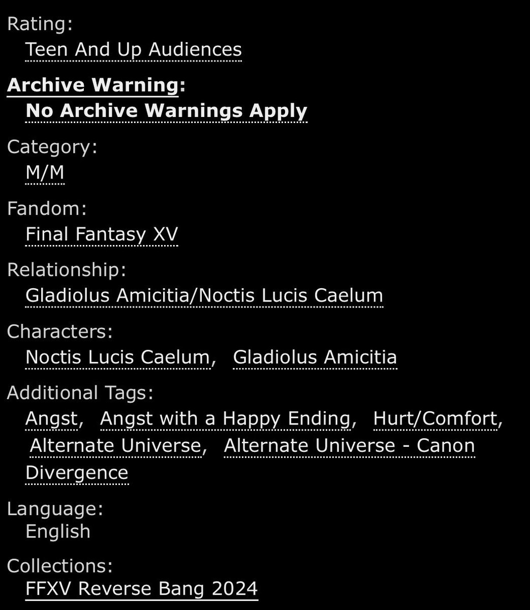 I’m so excited to share my fic for <a href="/ffxvreversebang/">FFXV Reverse Bang</a> inspired by art by <a href="/azymondiaz/">Nines</a> ❤️ be sure to check out his amazing art in the fic as well!  

“By Tooth and Claw”
Rated T 
Gladnoct 
11k words

We made gladio a dragon shapeshifter 👀 with some inspiration from forspoken 😌