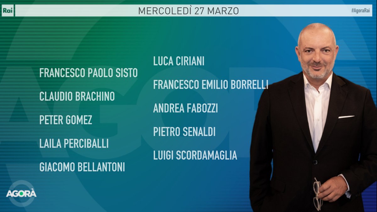 Ecco gli ospiti di Roberto Inciocchi di mercoledì 27 marzo ad #AgoraRai. Vi aspettiamo dalle 8.00 alle 09:45 su #Rai3 e #RaiPlay.