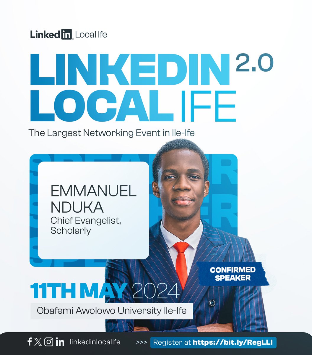 LinkedIn_Ife's tweet image. Exciting news! 

We&apos;re thrilled to unveil one of our stellar  speakers for LinkedIn Local-Ife 2.0.

Meet Emmanuel Nduka, Chief Evangelist at Scholarly Emmanuel Nduka @Emmanuel_Ndukaa

Register for LLI 2.0 today
bit.ly/RegLLI

 #OAUTwitter #linkedinlocal