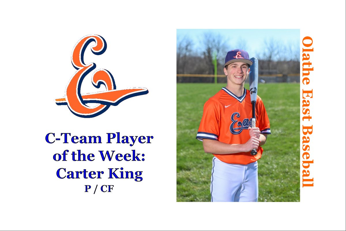 Our OE Baseball C-Team Player of the week also got it done on the mound and with the stick!  Carter King delivered a complete game no hitter with 5K's!!  WOW!  That wasn't enough, as he also hit .400 on the week with 2 RBI's and 2 BB.  What a week!!  Way to represent Carter!