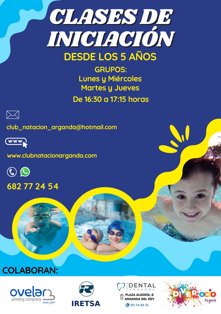 C_N_Arganda's tweet image. TENEMOS PLAZAS DISPONIBLES 

Si quieres que tu hija/o empiece a aprender a nadar y poco a poco vaya entrando en la dinámica del Club, para posteriormente competir O si simplemente quieres que tu hijo/a, aprenda a nadar y mejore la técnica de  natación.

Este es tu sitio.