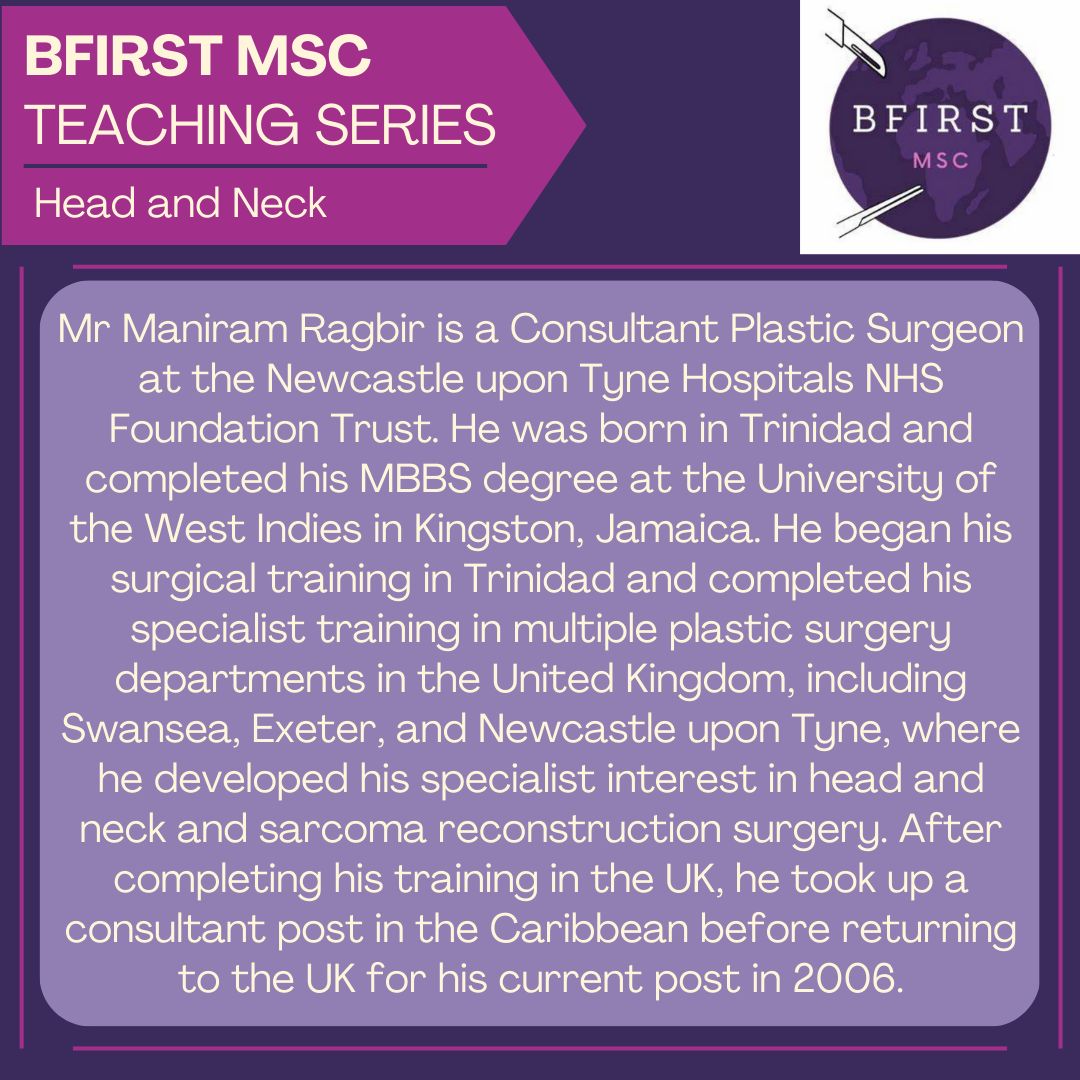 Our colleagues @bfirstmsc are holding an event, check it out! 🌟 Global Plastic Teaching Series!🌟 📚 Watch Consultant Plastic and Reconstructive Surgeon, and BAPRAS President Mr Maniram Ragbir speak on Head and Neck Surgery! 2nd April at 7pm sign up: forms.gle/ePxLD5CRZYyvHL…