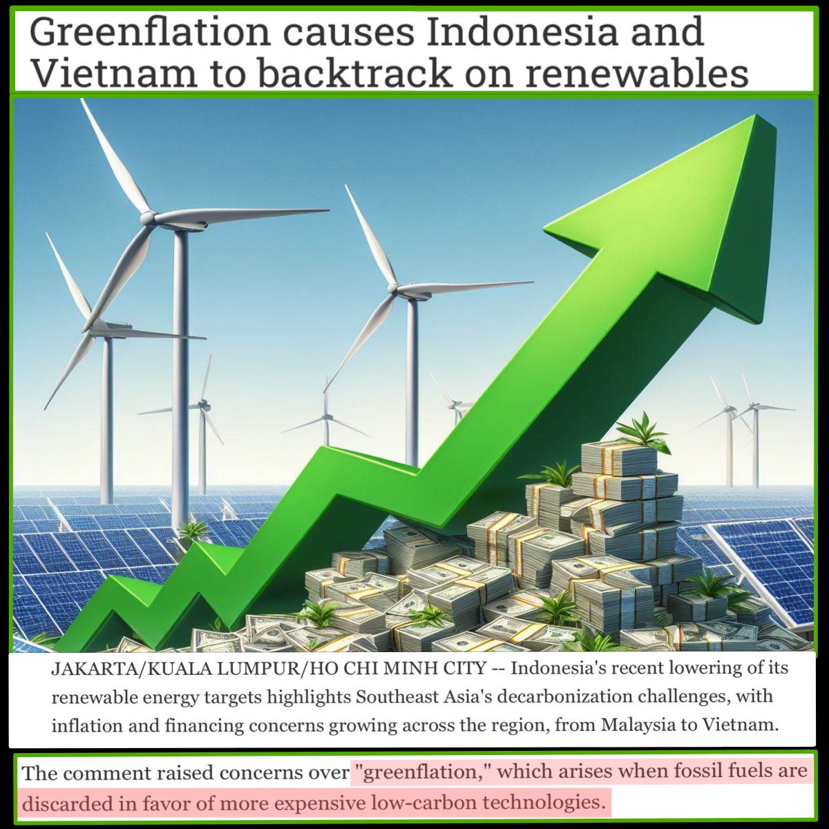 GREENFLATION Everyday around the world more and more people are waking up the Climate Scam They are also waking up to the Net Zero scam And they are waking up the 'Renewables' scam. And they are starting to tell the truth that trying to replace fossil fuels with…