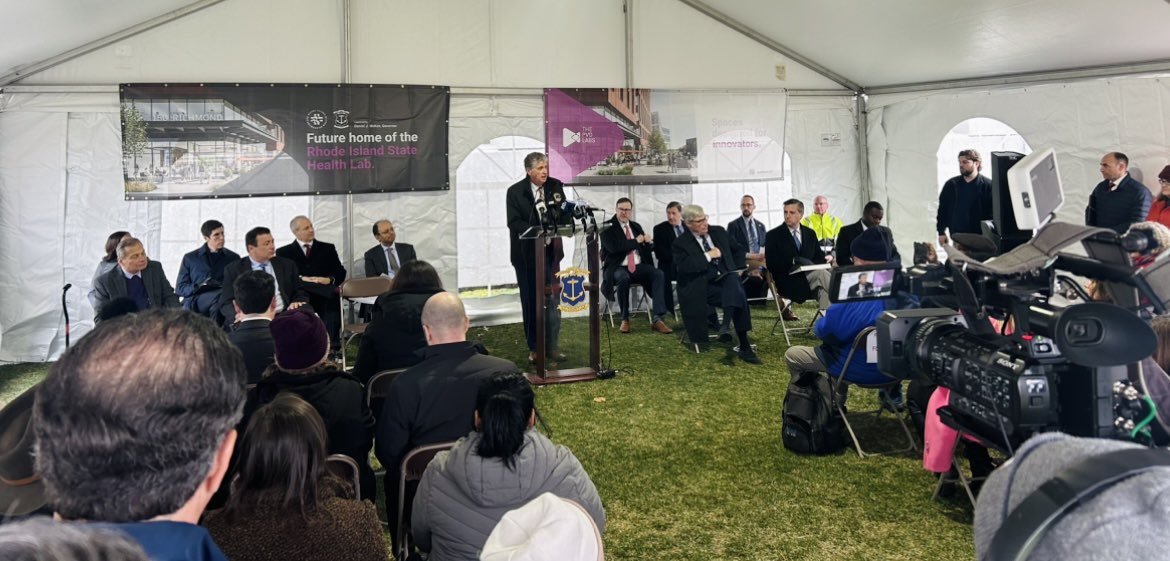 A cold but joyful topping off and beam signing ceremony at the new <a href="/RIHEALTH/">Rhode Island Department of Health</a> State Health Laboratories.