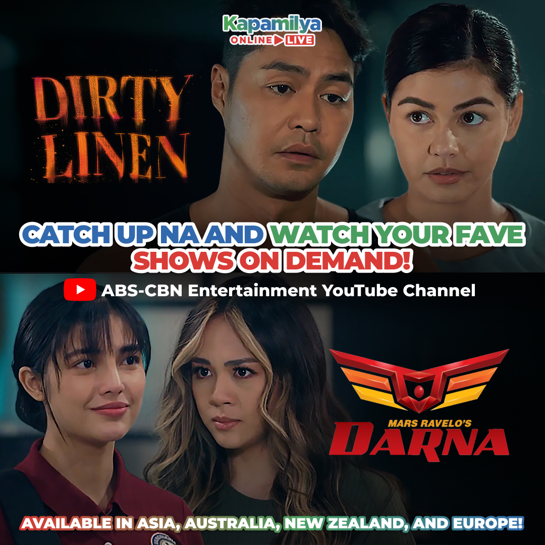 ABSCBN's tweet photo. D for DASURV mong mapanood ang paborito mong shows like #DirtyLinen and #Darna! 🫡  

Watch the latest episodes ON DEMAND sa #KapamilyaOnlineLive! https://t.co/m5ydx43fqm
