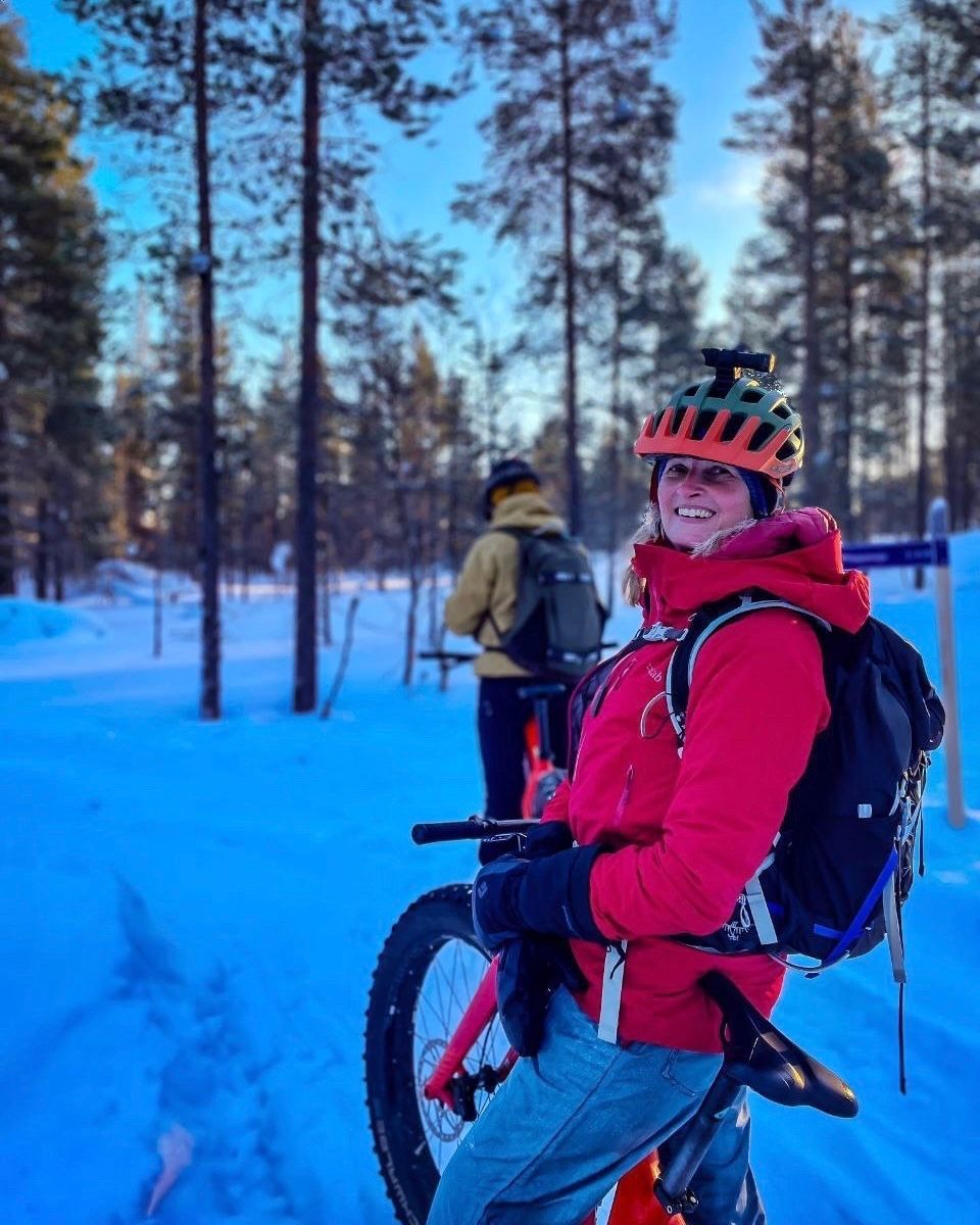 When I'm 80 and I come across this photo of me "fat biking" in Finland, I'll remember that it took me 5 hours to cycle 12 miles (16km) in the snow! And the times I fell off the bike. There may have been swearing 🤬😂. I'd look back and think "I'm glad I did that!" 💪🏻.