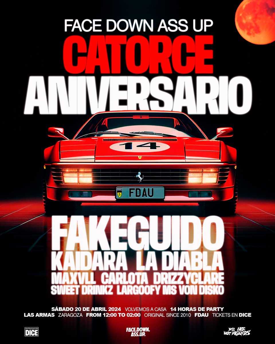 FDAU VUELVE A LAS ARMAS
14 años, 14 horas de party 

🎟️ Tickets ya a la venta en Dice (ya están volando, si parpadeas te quedas fuera)