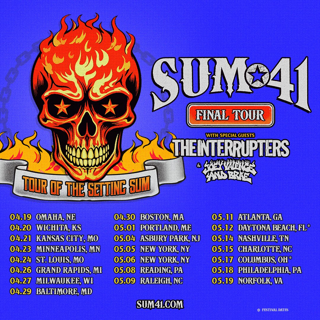 US skumfuks! Joey Valence & Brae has just been added to the first leg of dates on Tour Of The Setting Sum with @Interruptweets! Tickets & VIP Packages are on sale now at sum41.com. This is going to be a fun one!