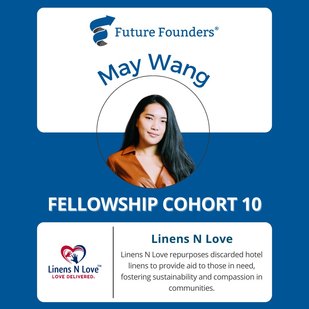 Meet Our New Fellows: May Wang, Founder of Linens N Love. Linens N Love repurposes discarded hotel linens to provide aid to those in need, fostering sustainability & compassion in communities. Learn more about all 21 founders in our Fellowship Cohort 10: bit.ly/fellowshipcoho…