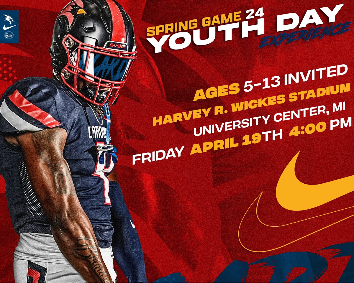 🏈 𝗬𝗢𝗨𝗧𝗛 Day Experience 4/19 Girls & boys, ages 5-13 ⏰ 4 p.m.-6 p.m. at the Football Stadium The youth football experience Pre-Registration starts at 3:30pm 🅿️ Lot C , Nexts to soccer stadium