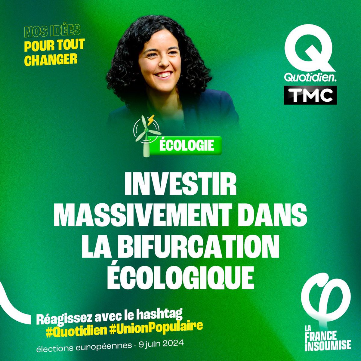 Rappelons encore et toujours l'importance de la bifurcation écologique !

L'avenir de l'humanité toute entière se joue sur l'issue de la crise climatique et des efforts que nos dirigeants feront. #Quotidien

Lien du volet ecolo de l'avenir en commun : melenchon2022.fr/livrets-themat…