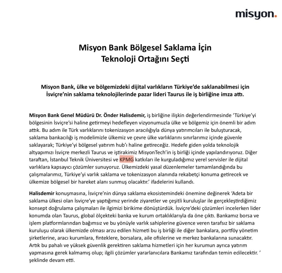 misyon bank'a 'dijital varliklar, tokenizasyon, saklama hizmetleri' konularindaki hedeflerinde bizi danisman olarak sectikleri icin tesekkur ediyoruz. hem turkiye, hem bolge icin onemli olan bu projenin bir parcasi oldugumuz icin gururluyuz. detaylar: lnkd.in/ddFqACKf