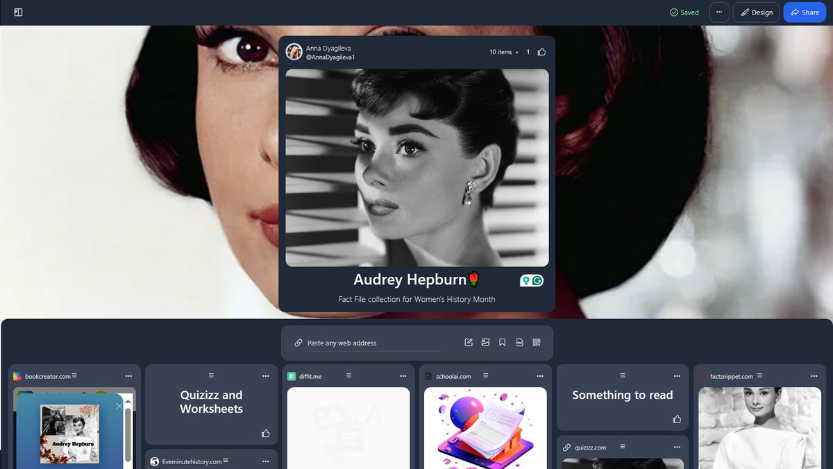 Our next #WomensHistoryMonth @Wakelet 💡 collection is dedicated to a famous actress & fashion icon, #AudreyHepburn. 💥My ss & I learned so many inspiring facts about her life, thanks to💎#AI #edtech 🔧:@DiffitApp @GetSchoolAI @quizizz @BookCreatorApp 💡wakelet.com/wake/yllIFoRtB…