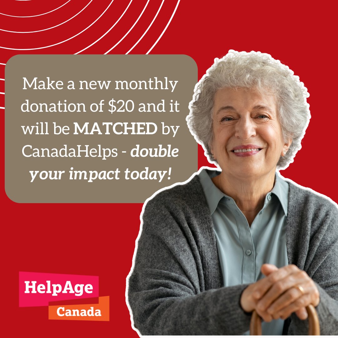 Right now, @CanadaHelps is matching new $20 monthly donations to HelpAge Canada, doubling the impact of your contribution. Create a new monthly donation of $20 by March 31st and double your impact by donating to HelpAge Canada ▶️ loom.ly/0yaFj7c