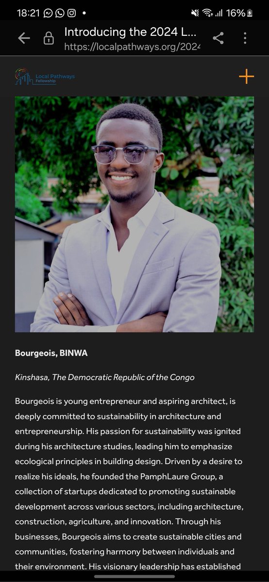 ArchBourgeois02's tweet image. Fier de faire partie de la cohorte #LocalPathways Fellowship 2024. c&apos;est un honneur de représenter mon pays #RDC et ma ville  au sein d&apos;un réseau de 103 jeunes leaders urbains de 85 villes différentes à travers le monde qui défendront le l&apos;#ODD11 @localpathways @SDSNYouth