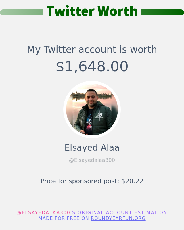 Elsayedalaa300's tweet photo. My Twitter worth is: $1,648.00

➡️ https://t.co/AlYBOuyHkk https://t.co/Jd4BNdL3v1