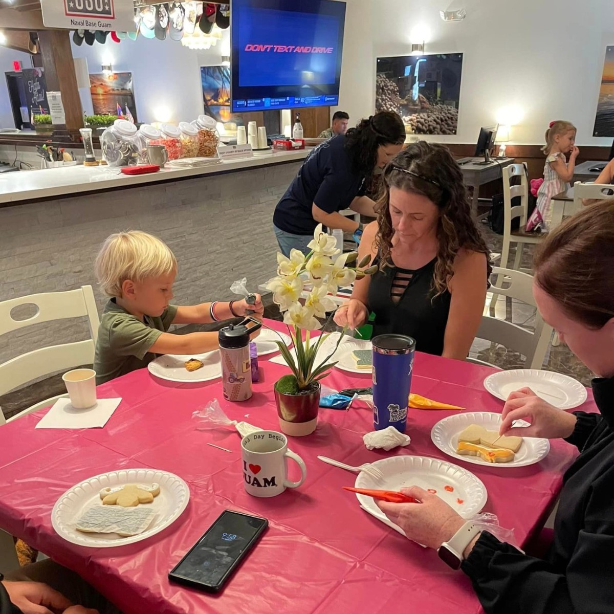 USOPacific's tweet photo. USO Naval Base Guam celebrated Mes CHamoru with a pro cookie decorating class! Kirstin Tipps, a military spouse, presented Latte Stone and Carabao-shaped sugar cookies and tips on frosting and decorating! #forthepeoplewhoserve https://t.co/9krcpj9WCF