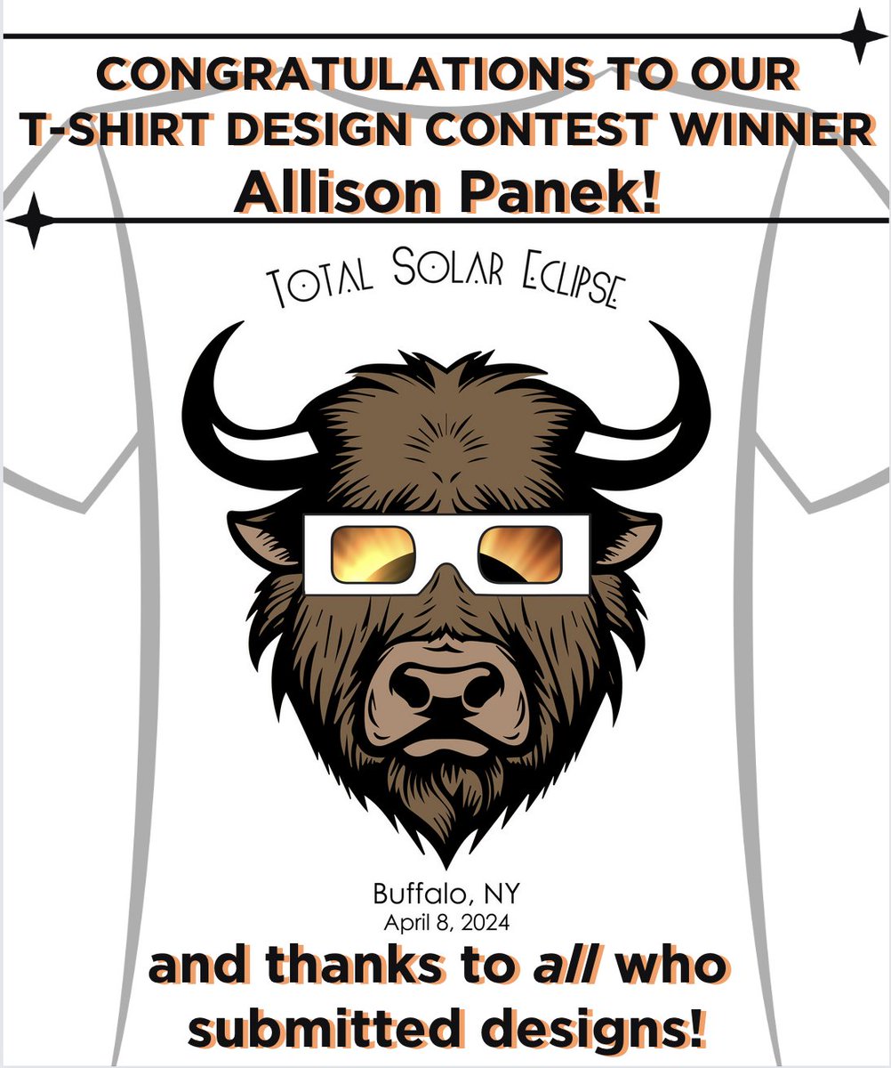 WFPlanetarium's tweet photo. Congratulations to Allison Panek, winner of our eclipse t-shirt design contest! Allison is currently working on a double major in Earth Sciences &amp; Environmental Geography here at Buff State. https://t.co/wrarFJ347i