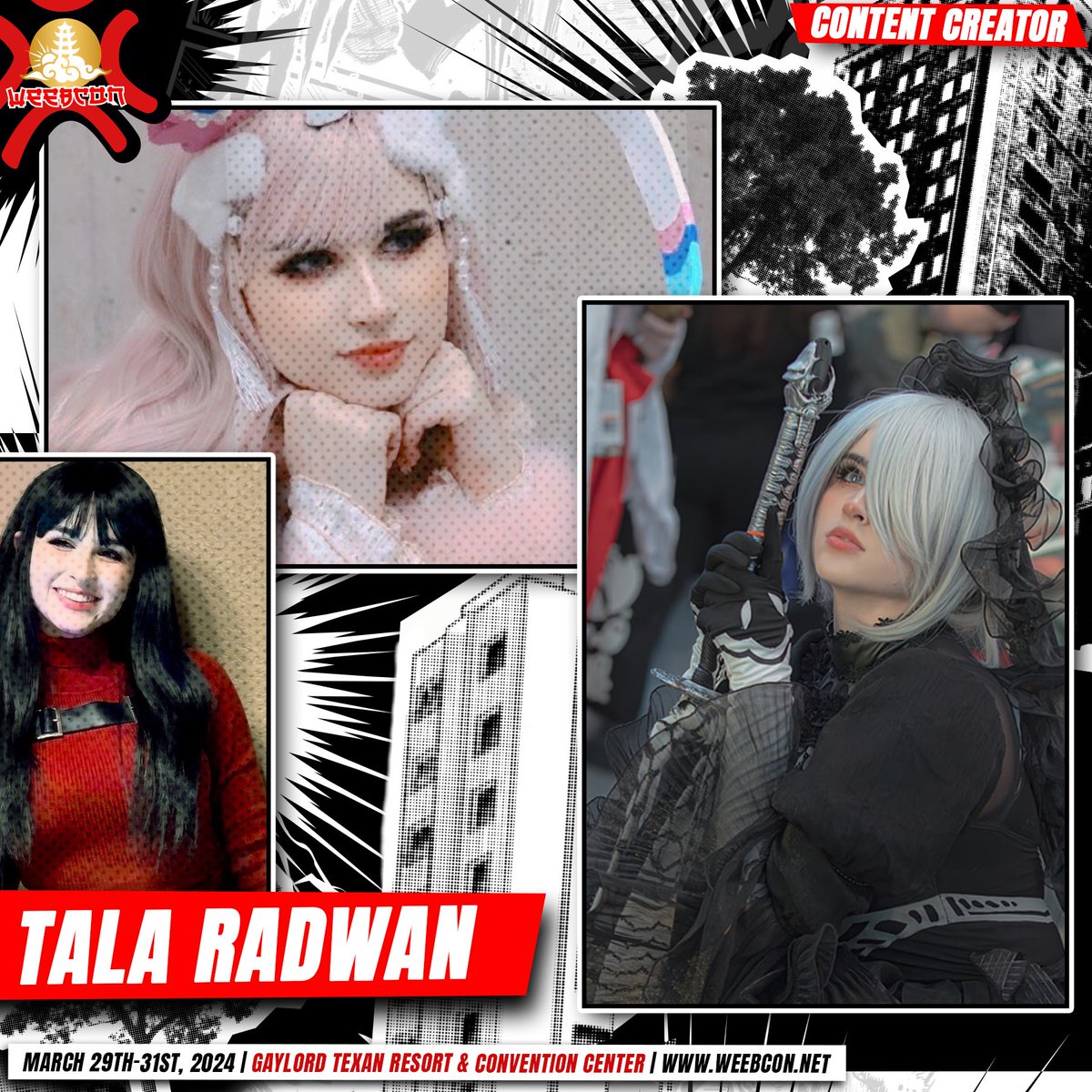 ⛅️CELEBRITY GUEST⛅️ Please welcome back, our fav @rexchu_tala to WeebCon 2024! Tala will be running around interacting with cosplayers and acting as a host for a portion of the Main Event Panels. Who am I seeing Friday? ⛅️