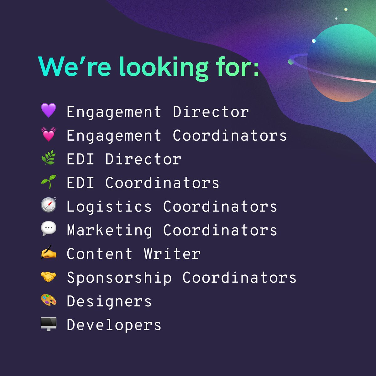 We’re hiring! ✨ Apply to join the 2024/25 nwPlus organizing team to help plan and execute our events, including western Canada’s largest hackathon! 

For more info: tinyurl.com/nwPlus-Hiring-…

Apply now: tinyurl.com/nwPlusSpring24…