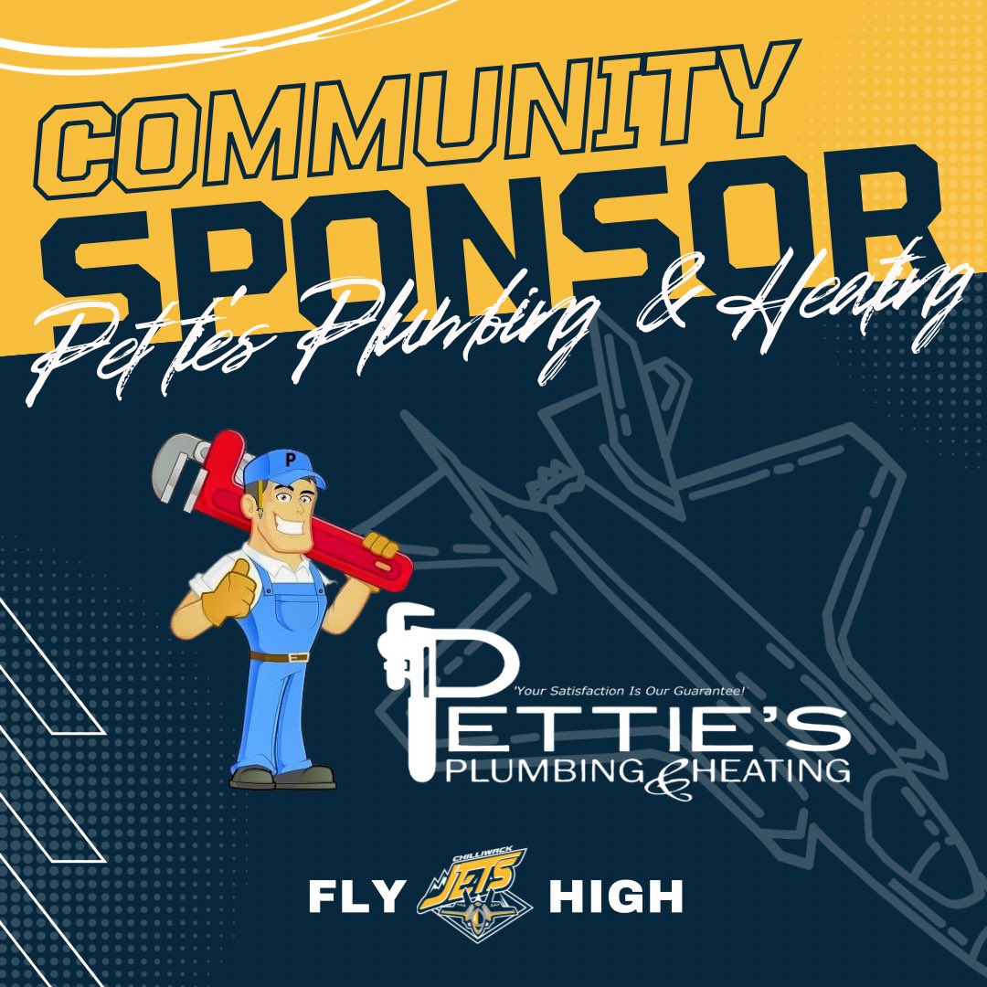 We are very excited to announce a NEW community partnership with Pettie’s Plumbing. 🪠👨‍🔧💧 Thank you for your support and dedication to our community and team! 🛩️ #plumber #hockey #gojetsgo #jetsflyhigh #letsgojets #communitysupport #thankyou #chilliwack #chilliwackcommunity