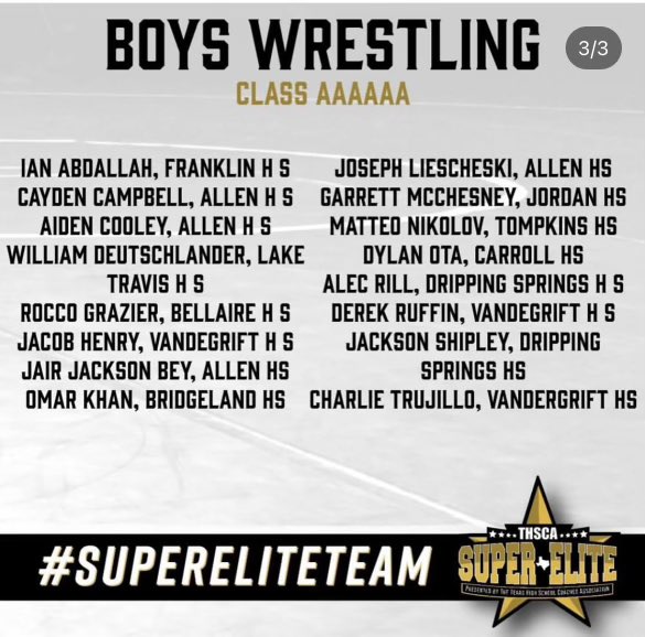 Guys, my son made the THSCA Wrestling “Super Elite” team. This is one of the highest honors a Texas wrestler can receive, and I am very proud. But there’s more work to be done! Congratulations @TheJacobHenry_ 💪🏿🤞🏿