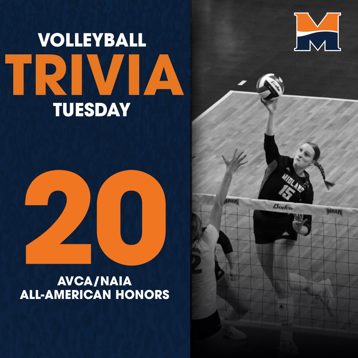 National recognition on 👌. Since 2013, Midland has garnered 20 AVCA/NAIA All-American honors, including 7️⃣ selections to the 1st Team. Junior middle blocker Abbey Ringler is the most recent Warrior to be named an All-American, earning honorable mention accolades in 2023.