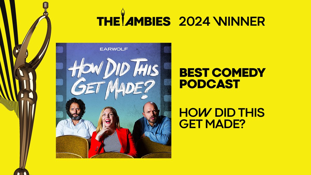 🎉 Drumroll please! The winner of Best Comedy Podcast is none other than 'How Did This Get Made?' by @earwolf and @SIRIUSXM Podcasts! 🎧 #TheAmbies #podcastawards @HDTGM @paulscheer @MsJuneDiane