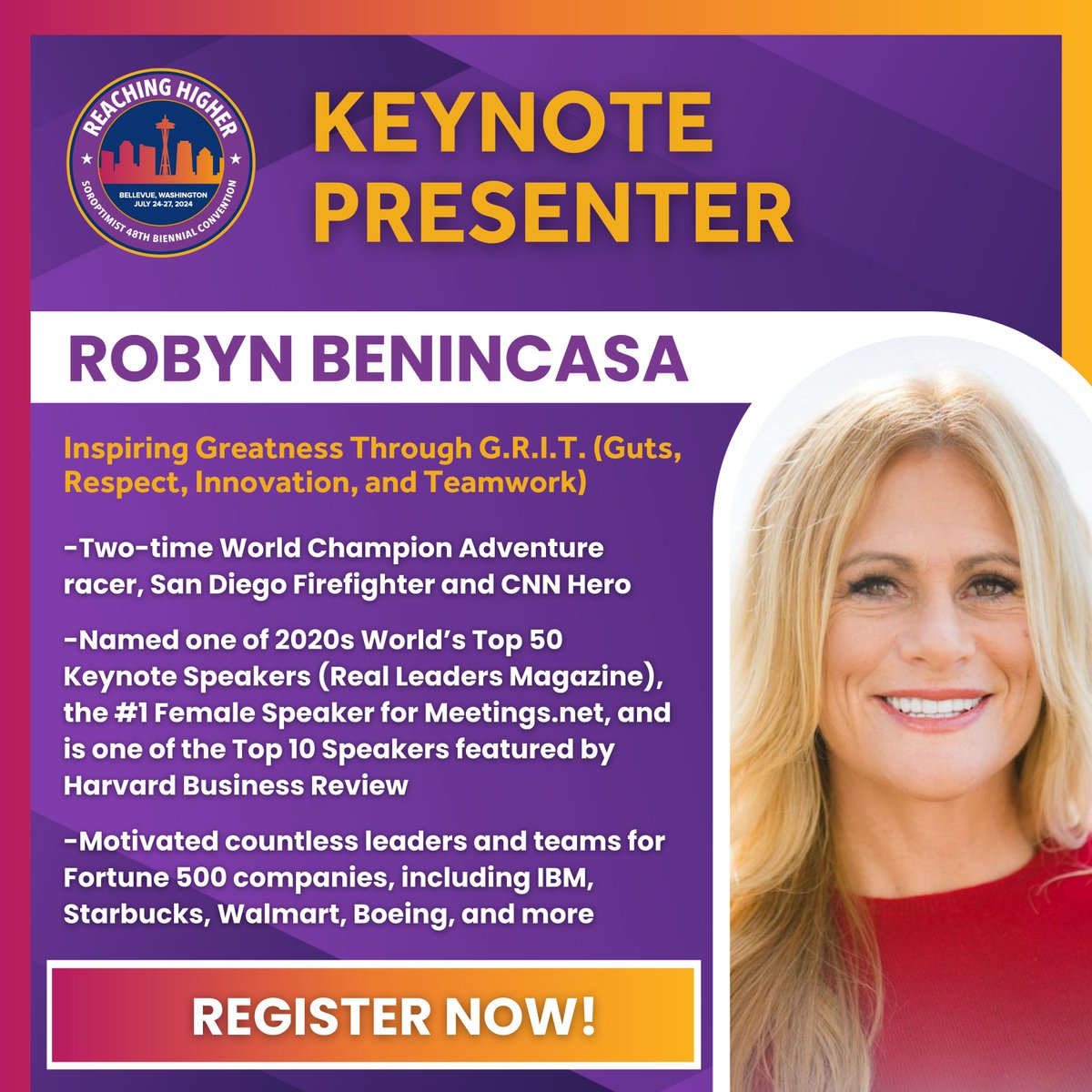 📣 Robyn Benincasa is one of the keynote presenters for the 48th Biennial Convention! Learn more about her session and expertise here: soroptimist.org/siaconv2024 #SIAConv2024