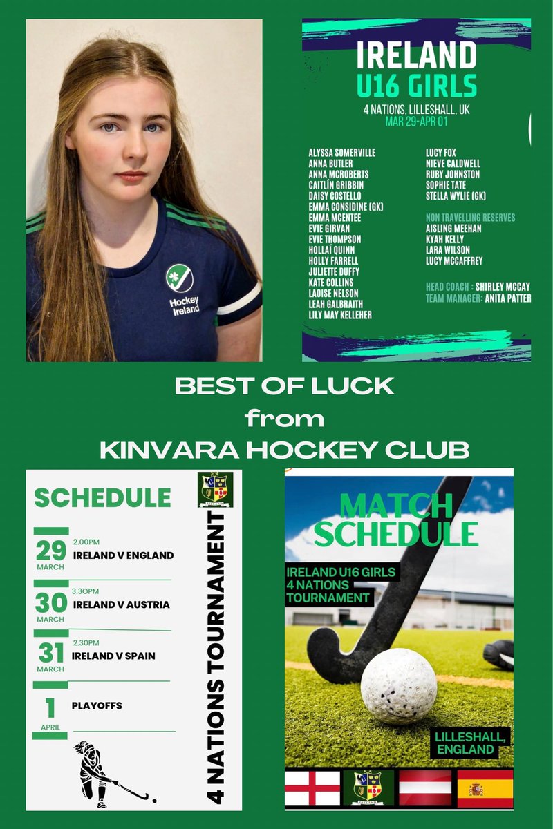 Best of luck to Kinvara Hockey Club member Emma Considine who has been selected for the u16 @irishhockey squad for the 4 nations tournament. ☘️🏑🇮🇪 

#pushforapitch #letsbuildit