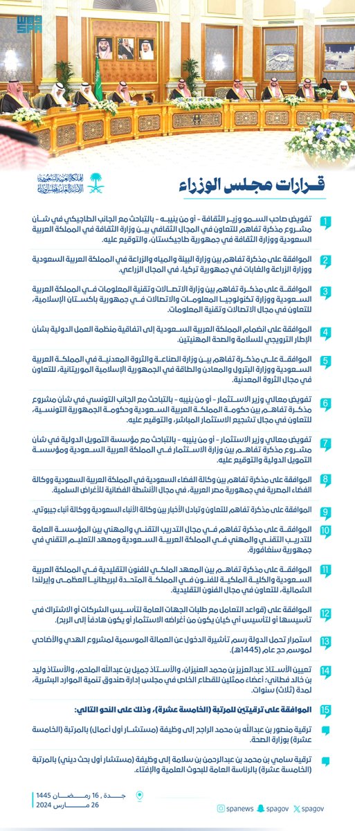 spagov's tweet photo. قرارات جلسة #مجلس_الوزراء.
#واس https://t.co/UqdUrymJfZ